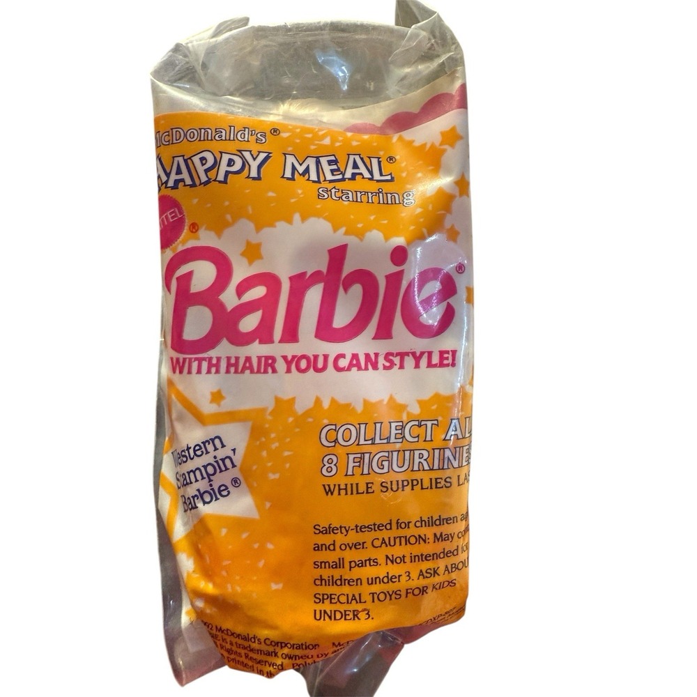 WESTERN STAMPIN BARBIE 1992 McDonalds Happy Meal Toy Mattel Doll Can Style Hair - Picture 2 of 2